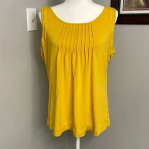 Womens Mustard Pintuck Sleeveless Tie back Blouse Top Shirt Size Large